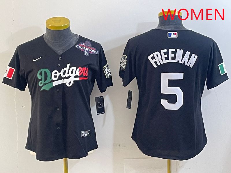 Women Los Angeles Dodgers 5 Freeman Black Game 2025 Nike MLB Jersey style 4031
